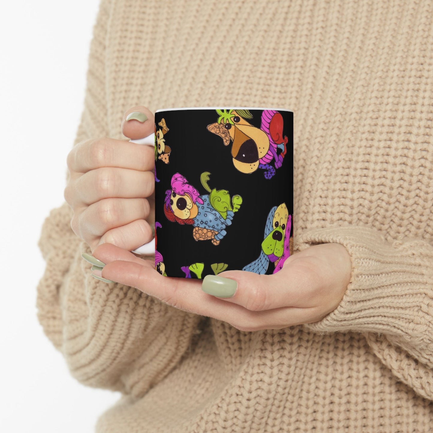 Tossed Happy Dogs Black Cup