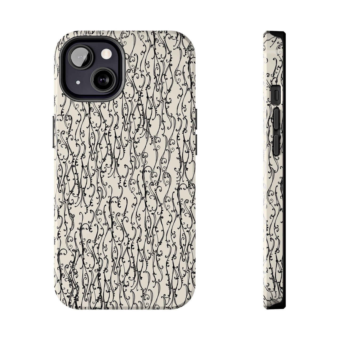 Swan Scroll Ivory / Black Phone Case