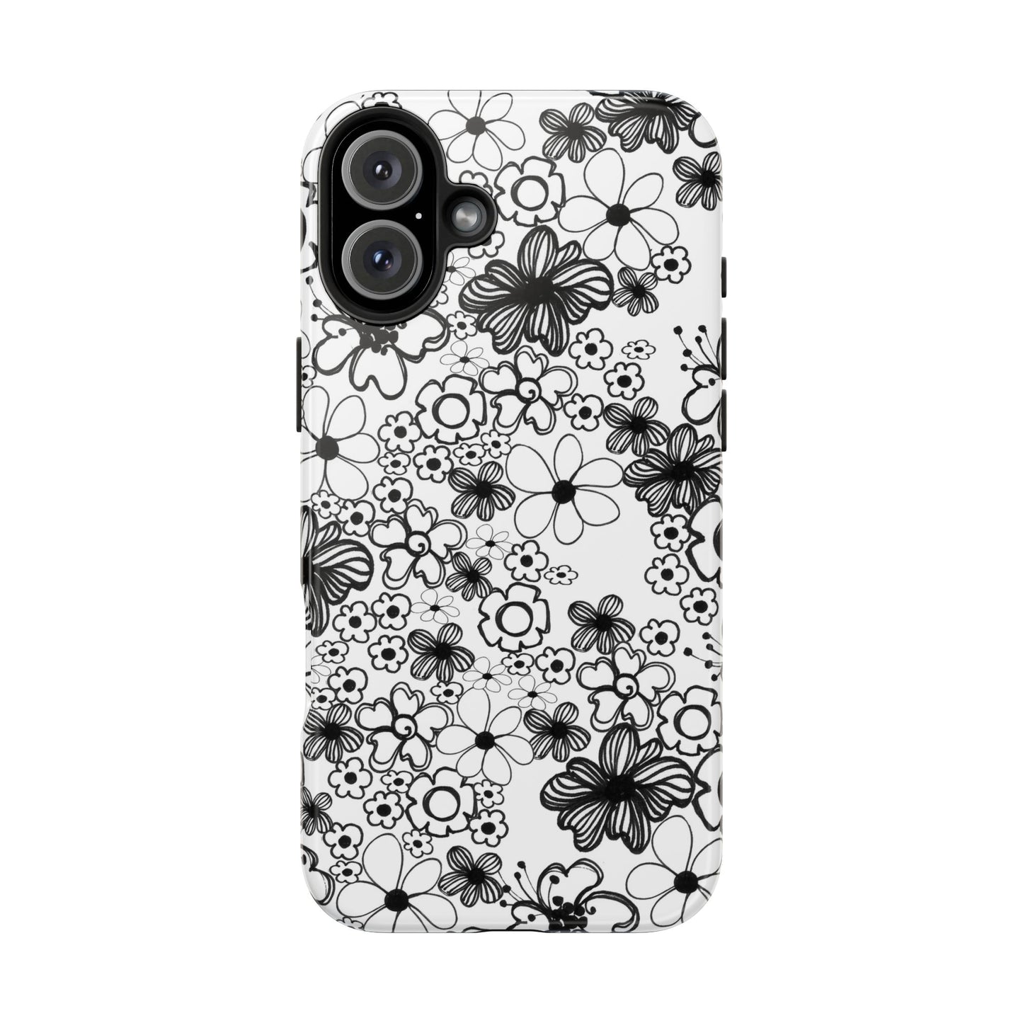 White and Black Flowers Phone Case