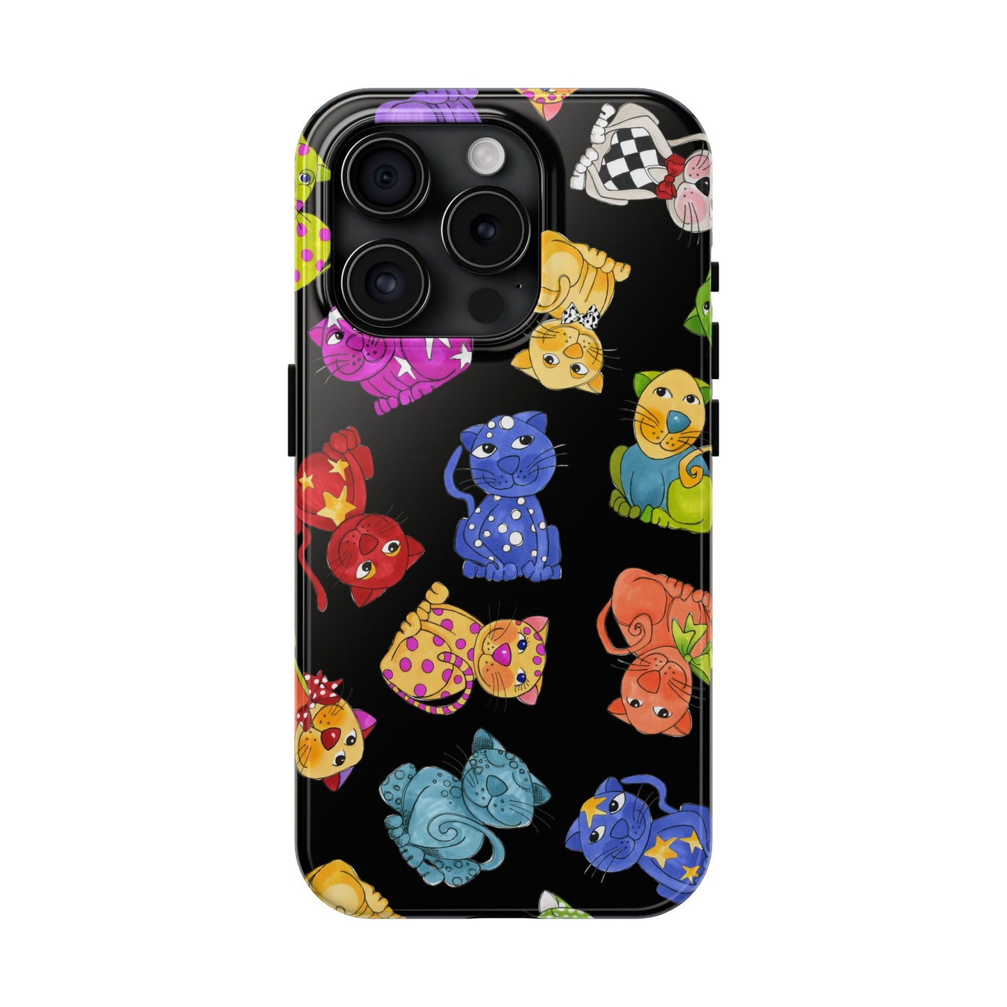 Tossed Happy Cats Black Phone Case
