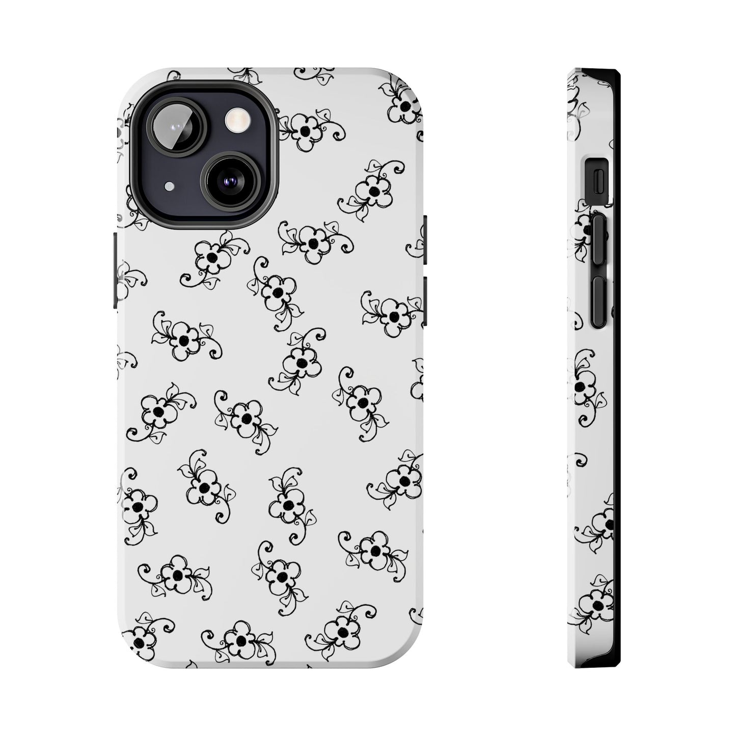 Daisy Scroll White / Black Phone Case