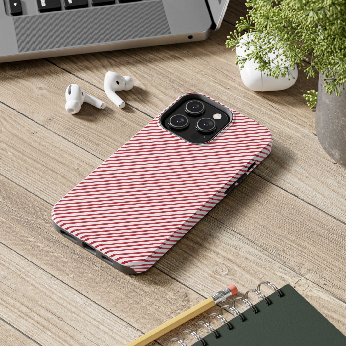 Diagonal Candy Stripe White / Red Phone Case