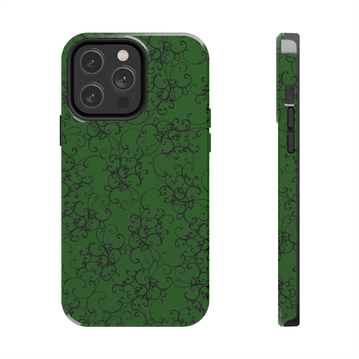 Elegant Scroll Dark Green / Black Phone Case