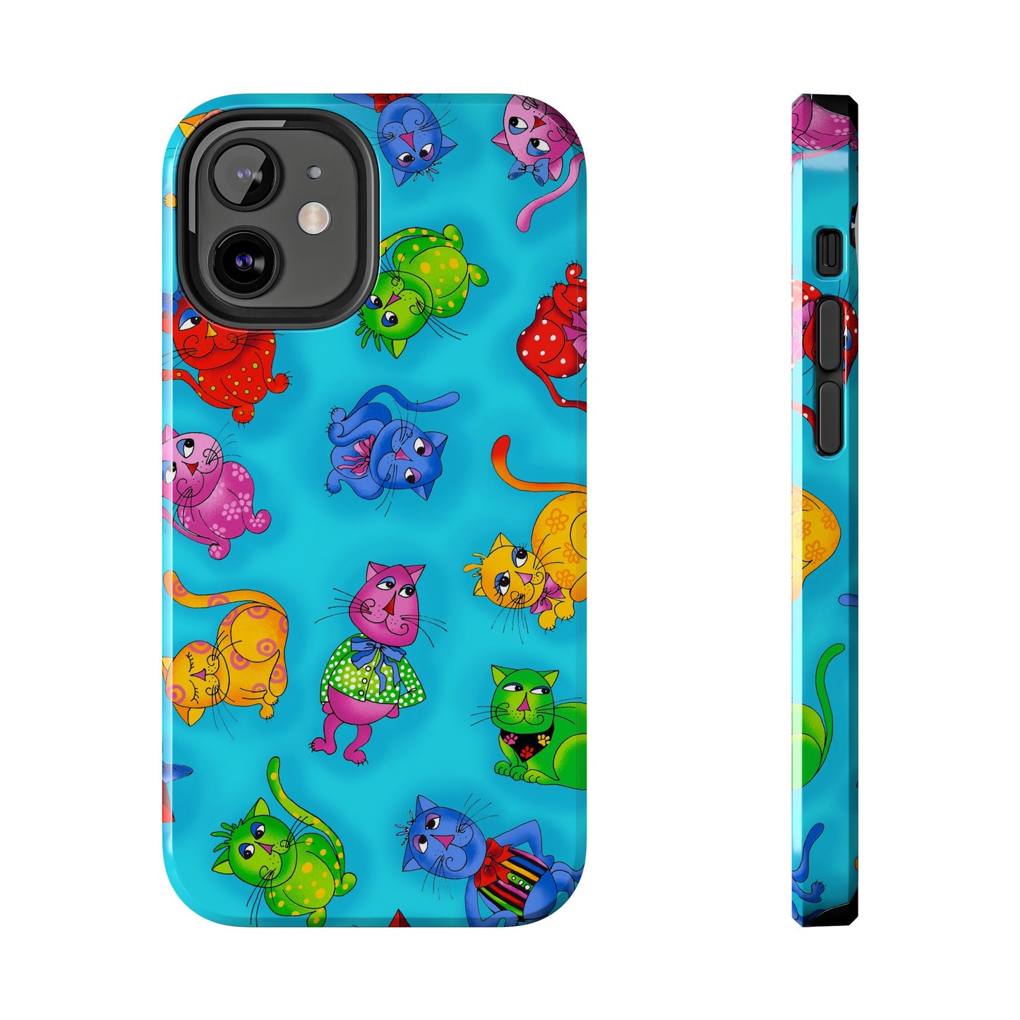 Tossed Cool Cats Turquoise Phone Case