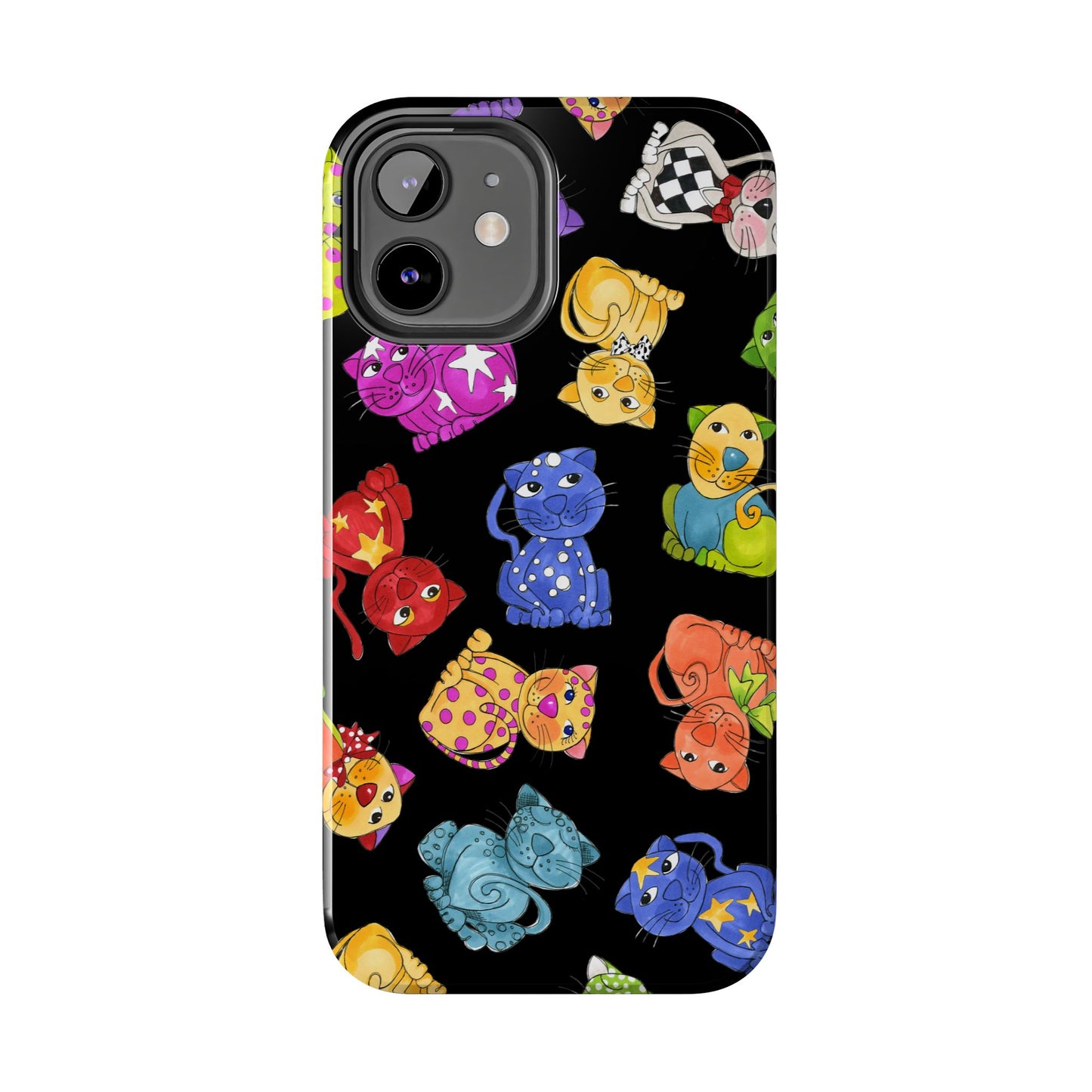 Tossed Happy Cats Black Phone Case