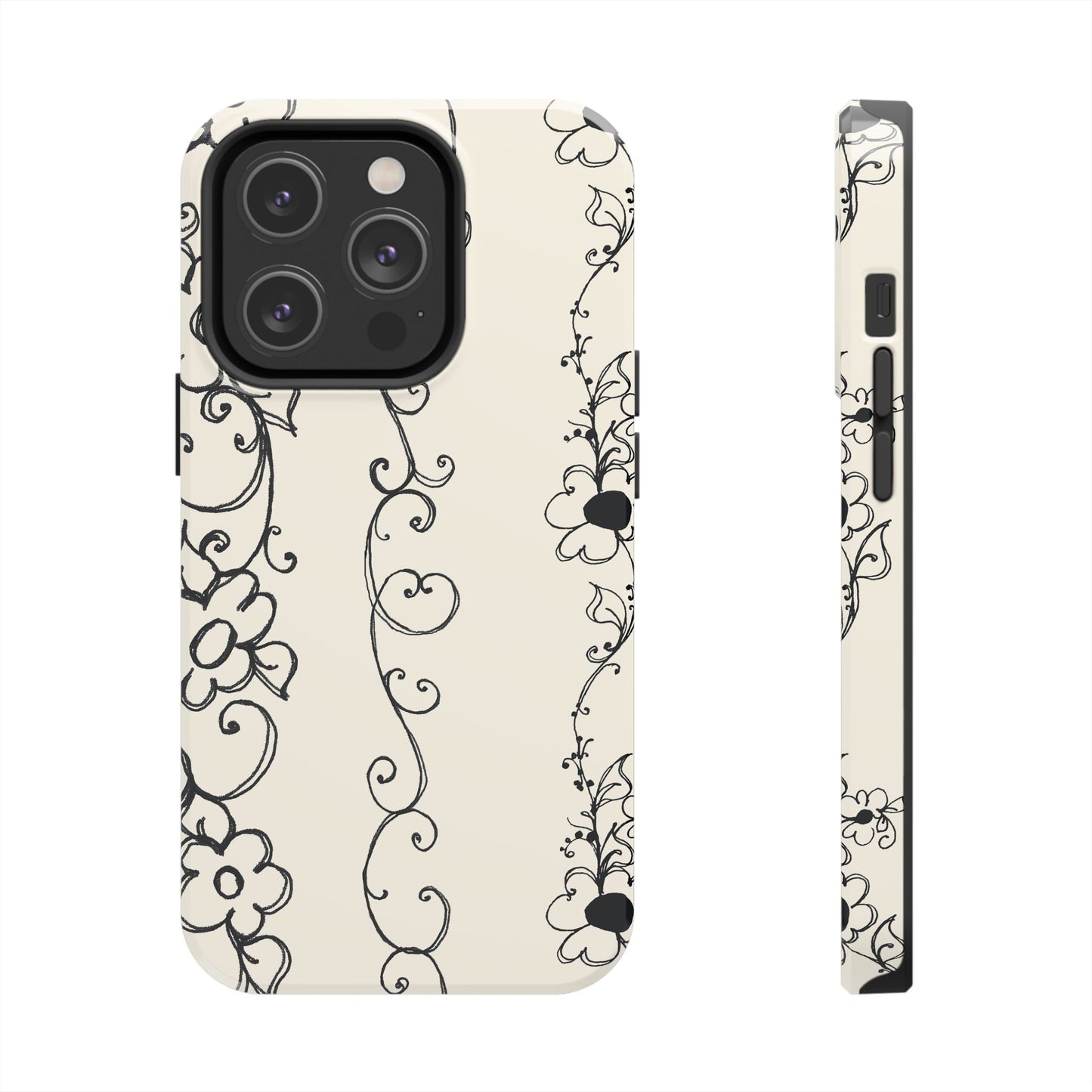 Scroll Flower Stripe Muslin / Black Phone Case