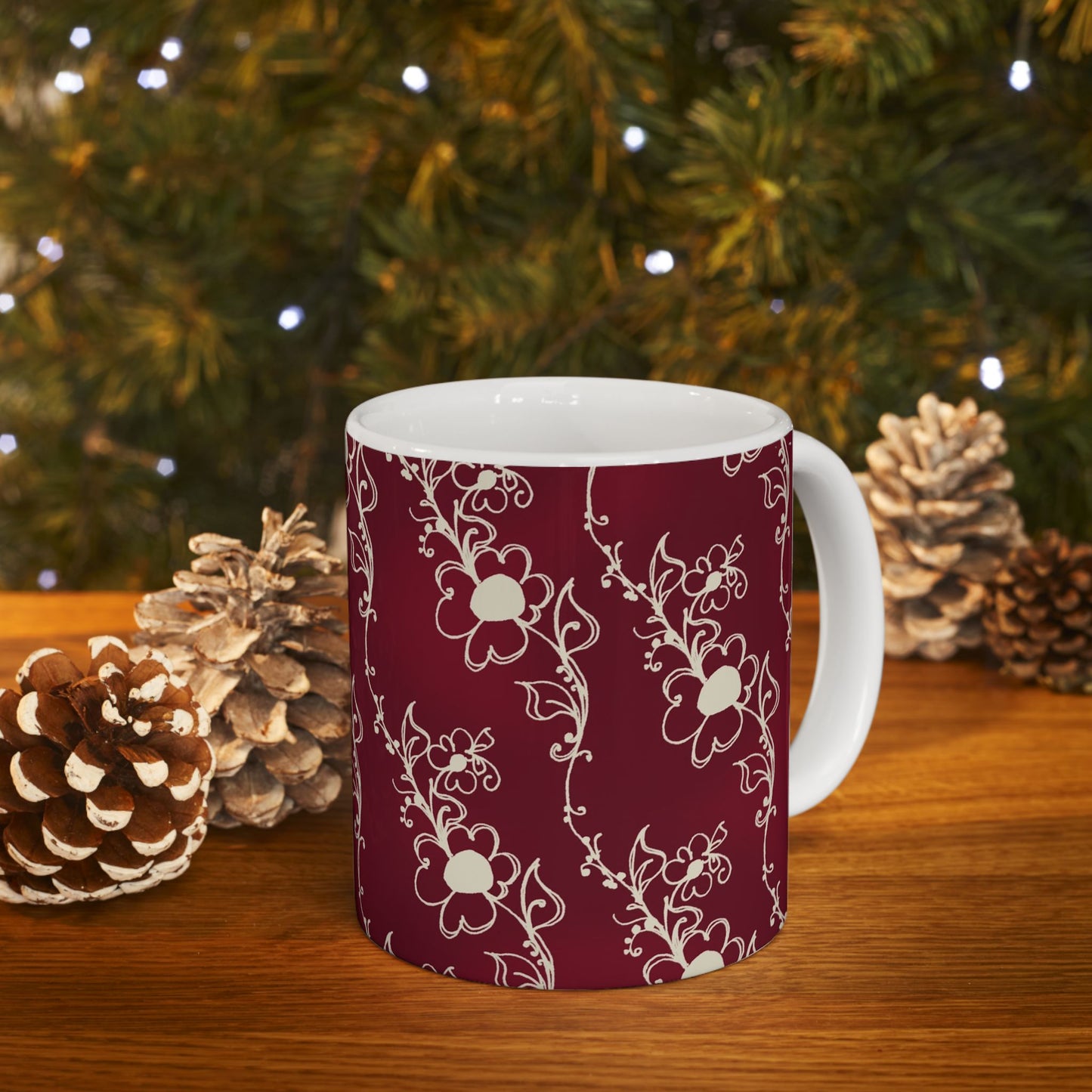 Diagonal Daisies Red / Ivory Cup