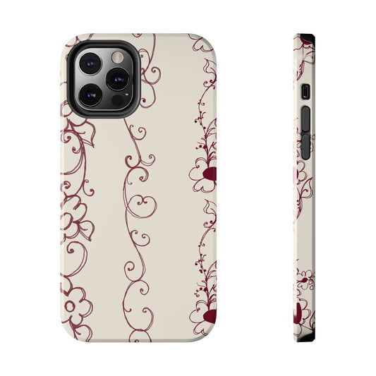 Scroll Flower Stripe Muslin / Red Phone Case