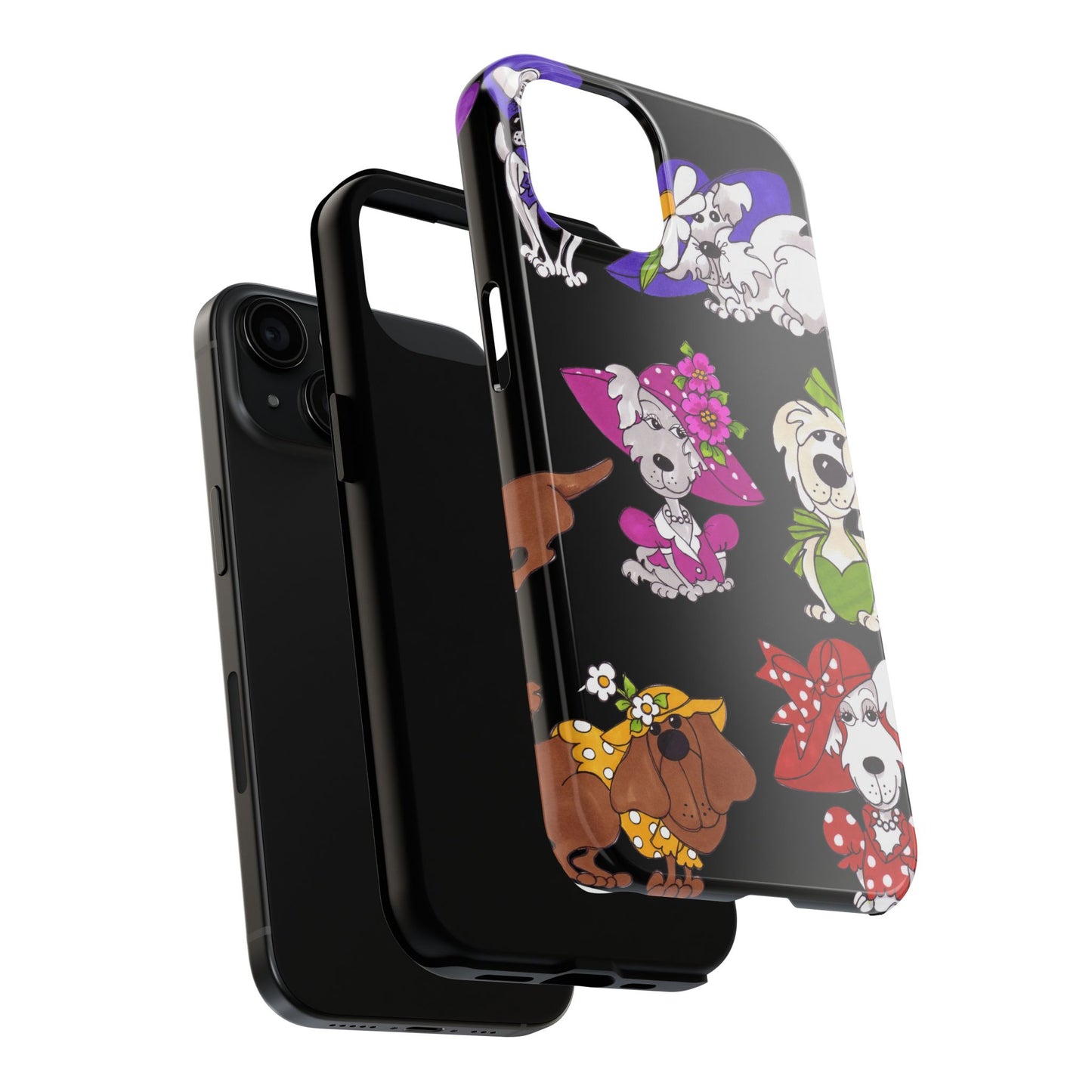 Fancy Dog Line Up Black Phone Case