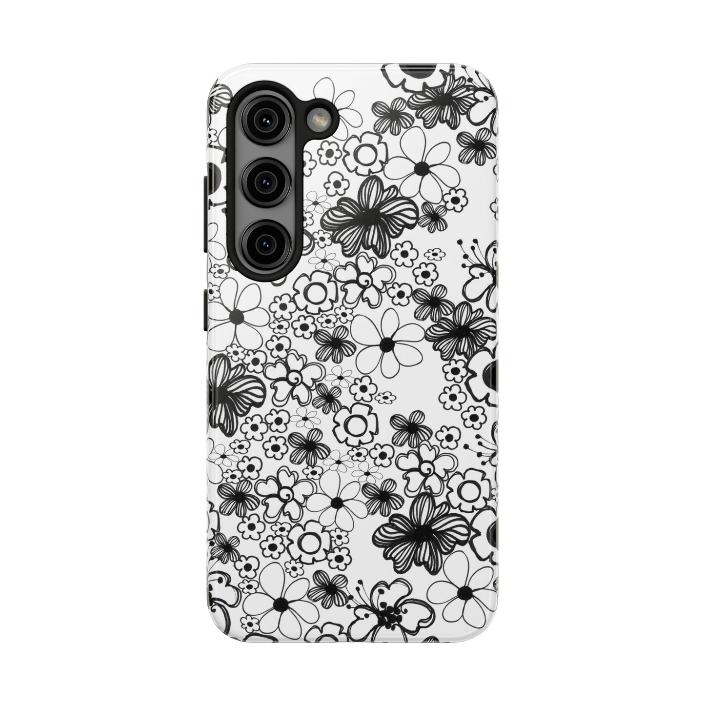 White and Black Flowers Phone Case