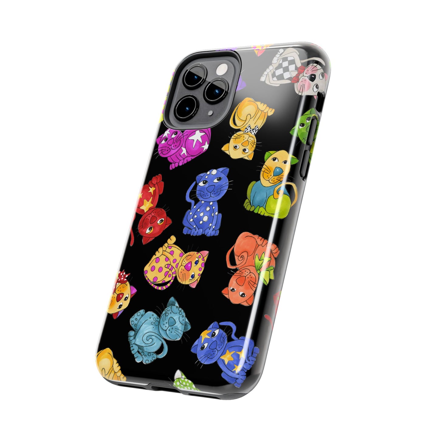 Tossed Happy Cats Black Phone Case