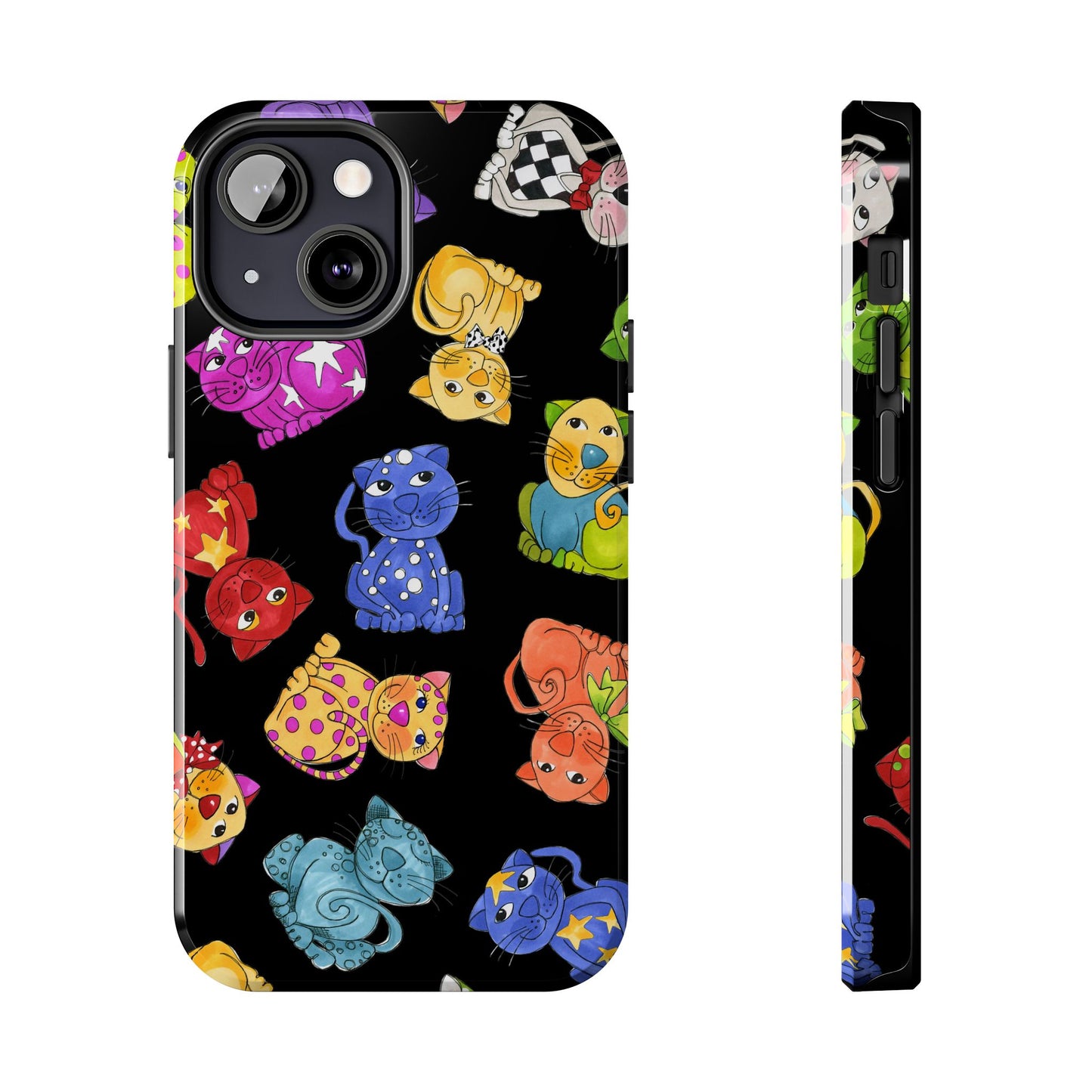 Tossed Happy Cats Black Phone Case