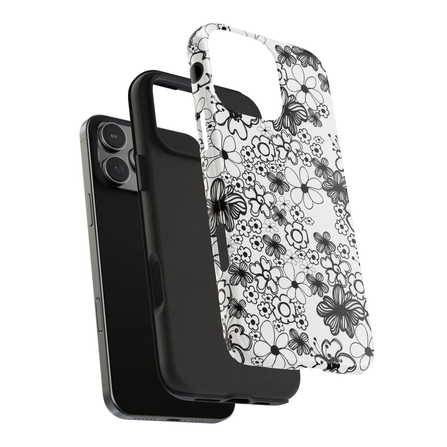 White and Black Flowers Phone Case