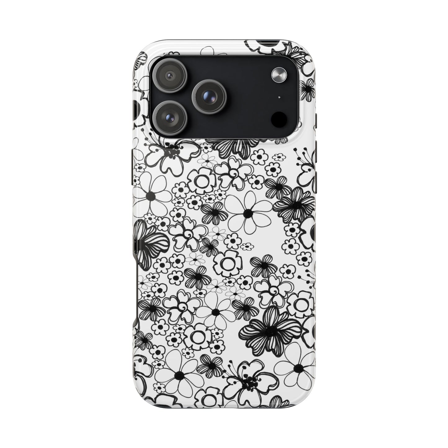 White and Black Flowers Phone Case