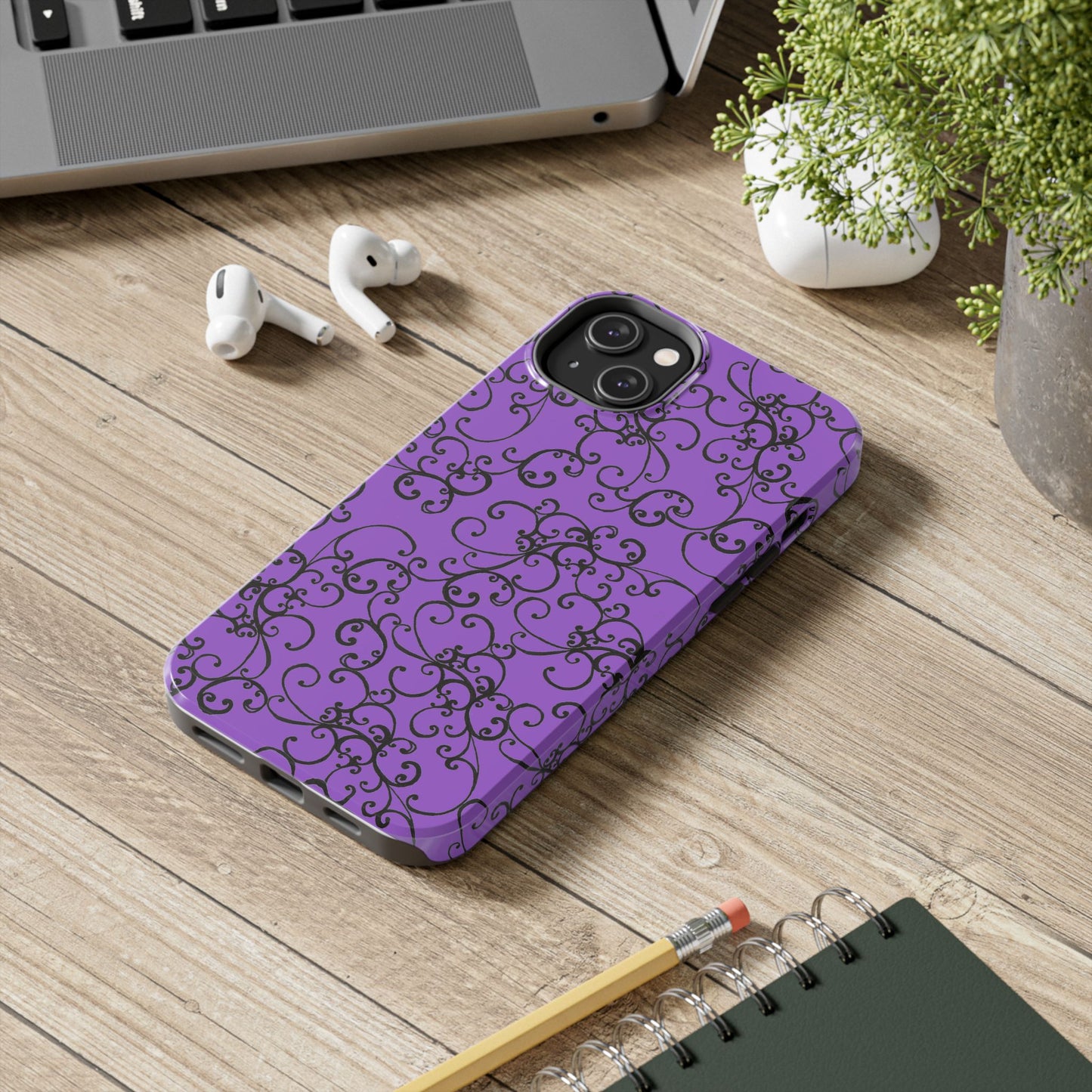 Elegant Scroll Purple / Black Phone Case