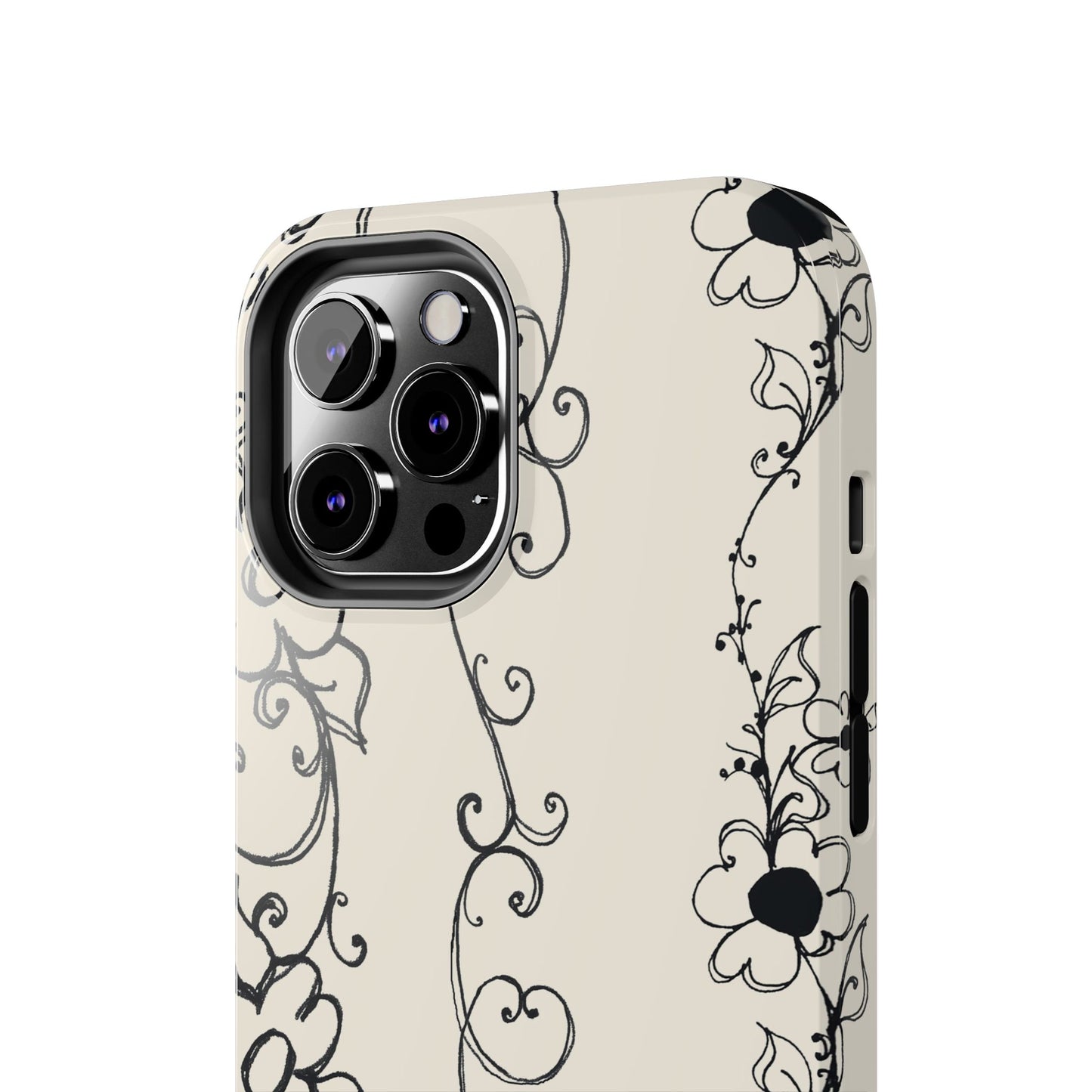 Scroll Flower Stripe Muslin / Black Phone Case