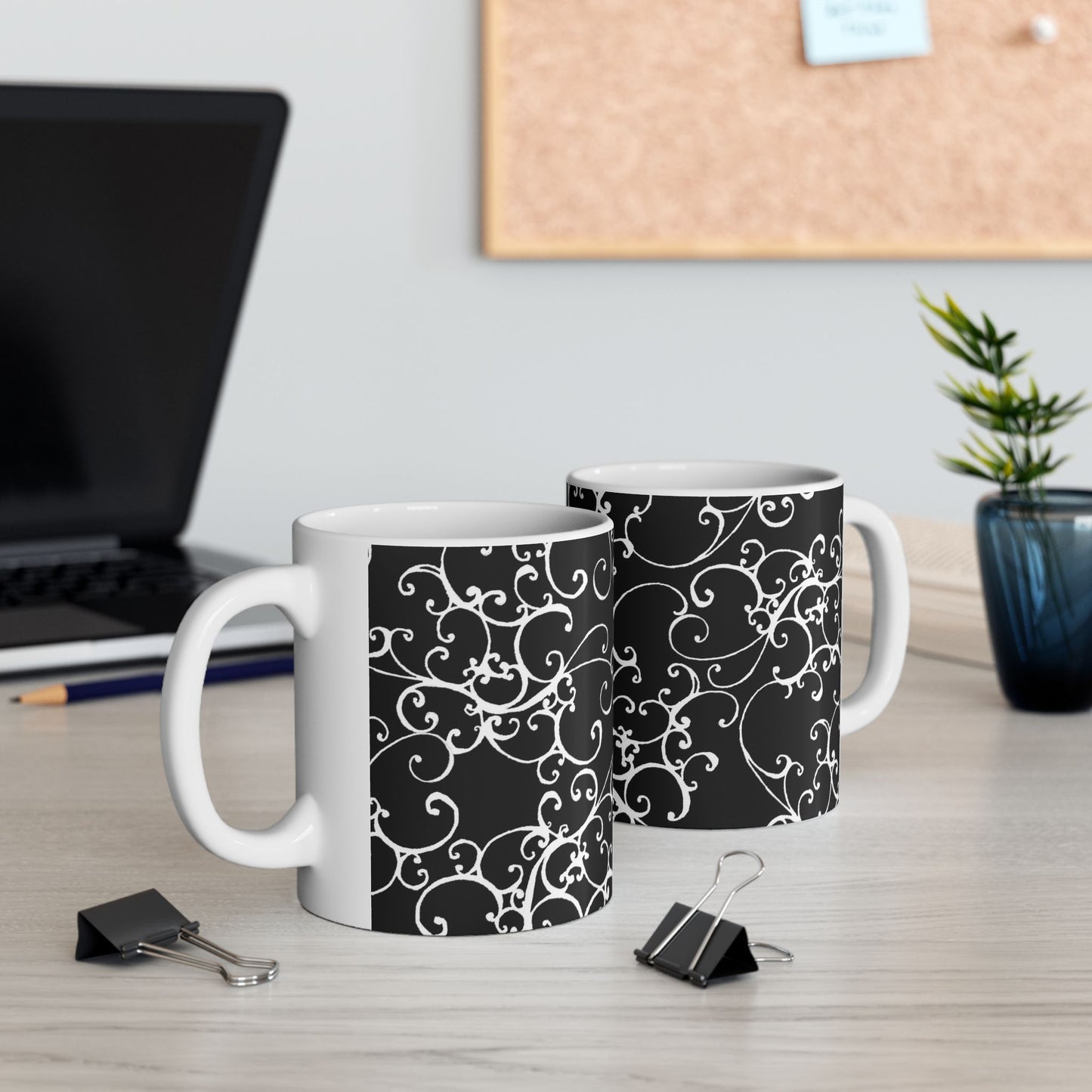 Elegant Scroll Black / White Cup