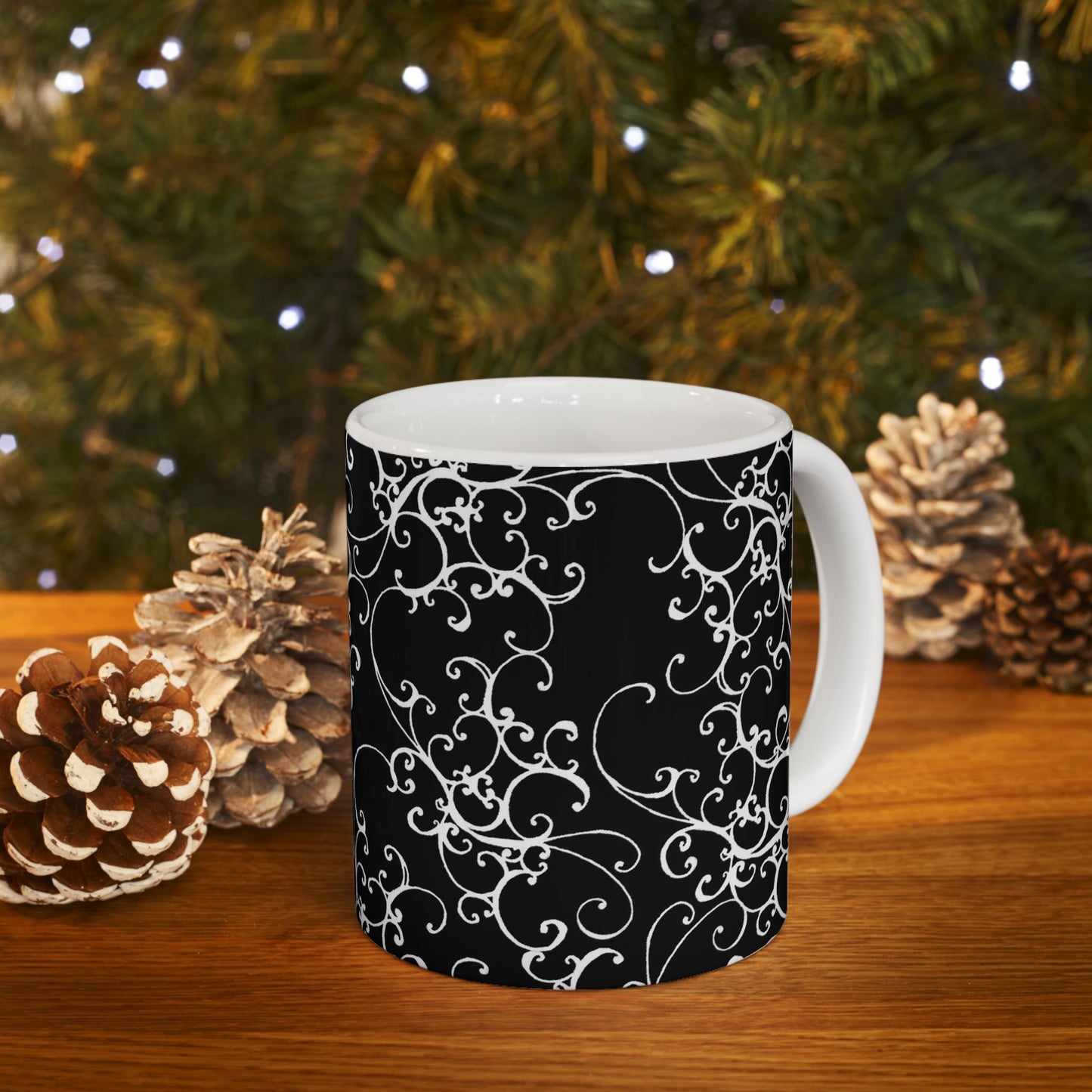 Elegant Scroll Black / White Cup