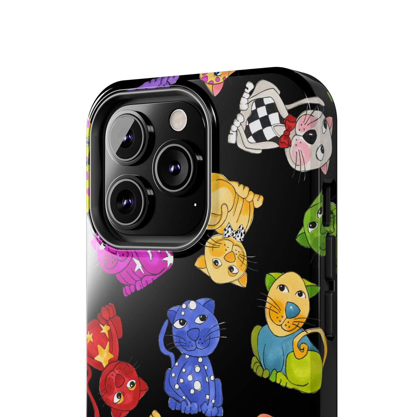 Tossed Happy Cats Black Phone Case