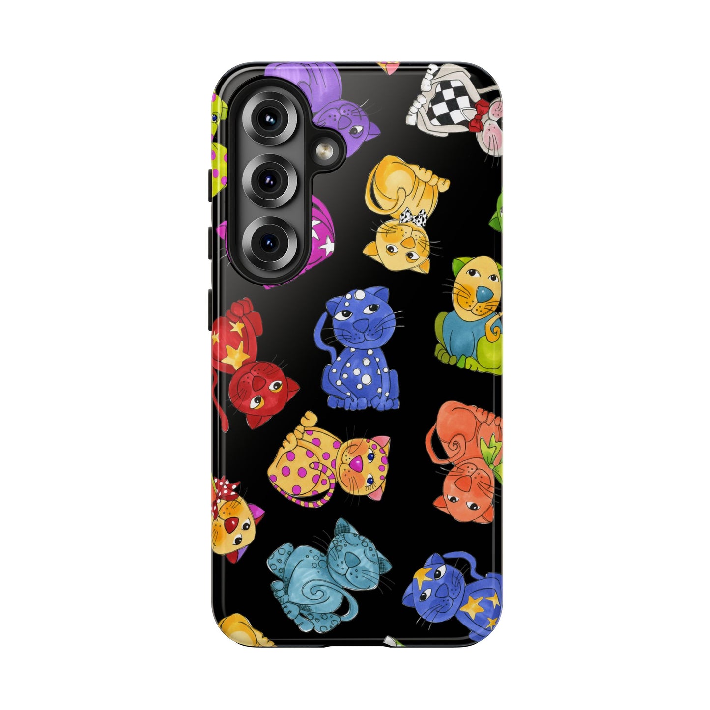 Tossed Happy Cats Black Phone Case