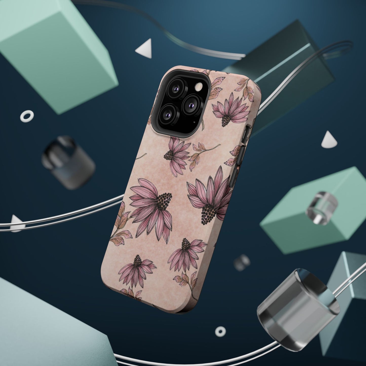 Wild Cone Flowers Pink Marble Phone Case