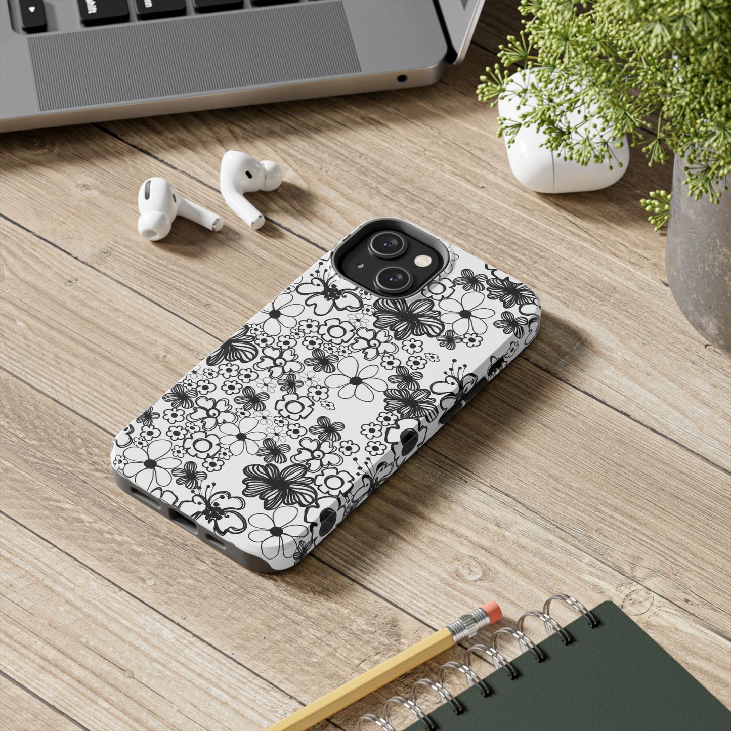 White and Black Flowers Phone Case