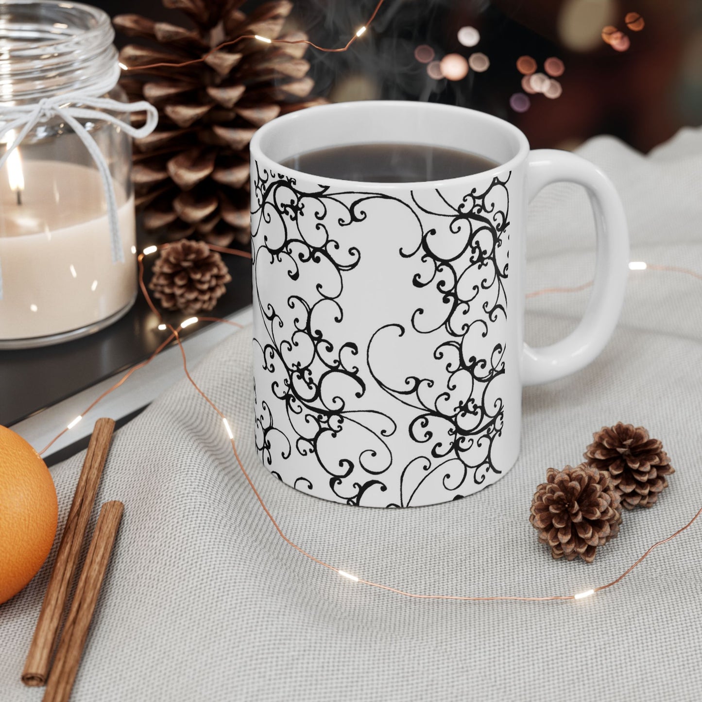 Elegant Scroll White / Black Cup