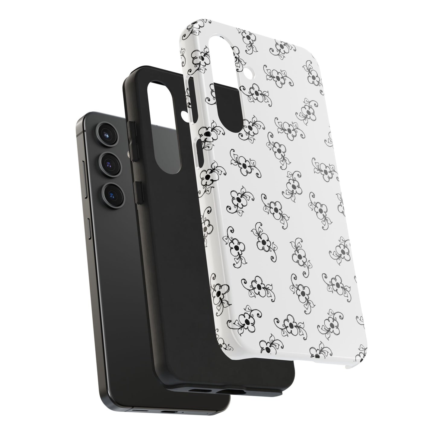 Daisy Scroll White / Black Phone Case