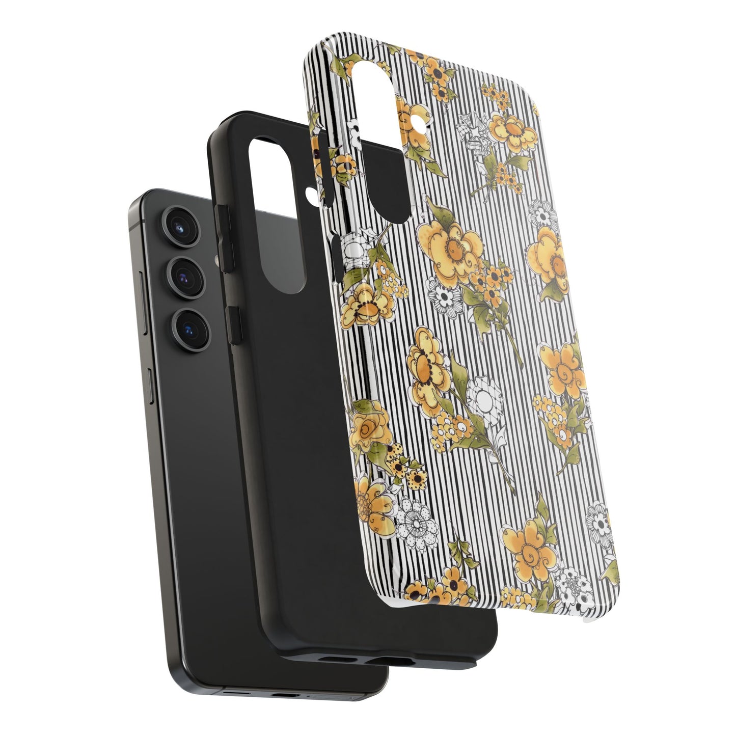 Bee Floral White / Black Phone Case