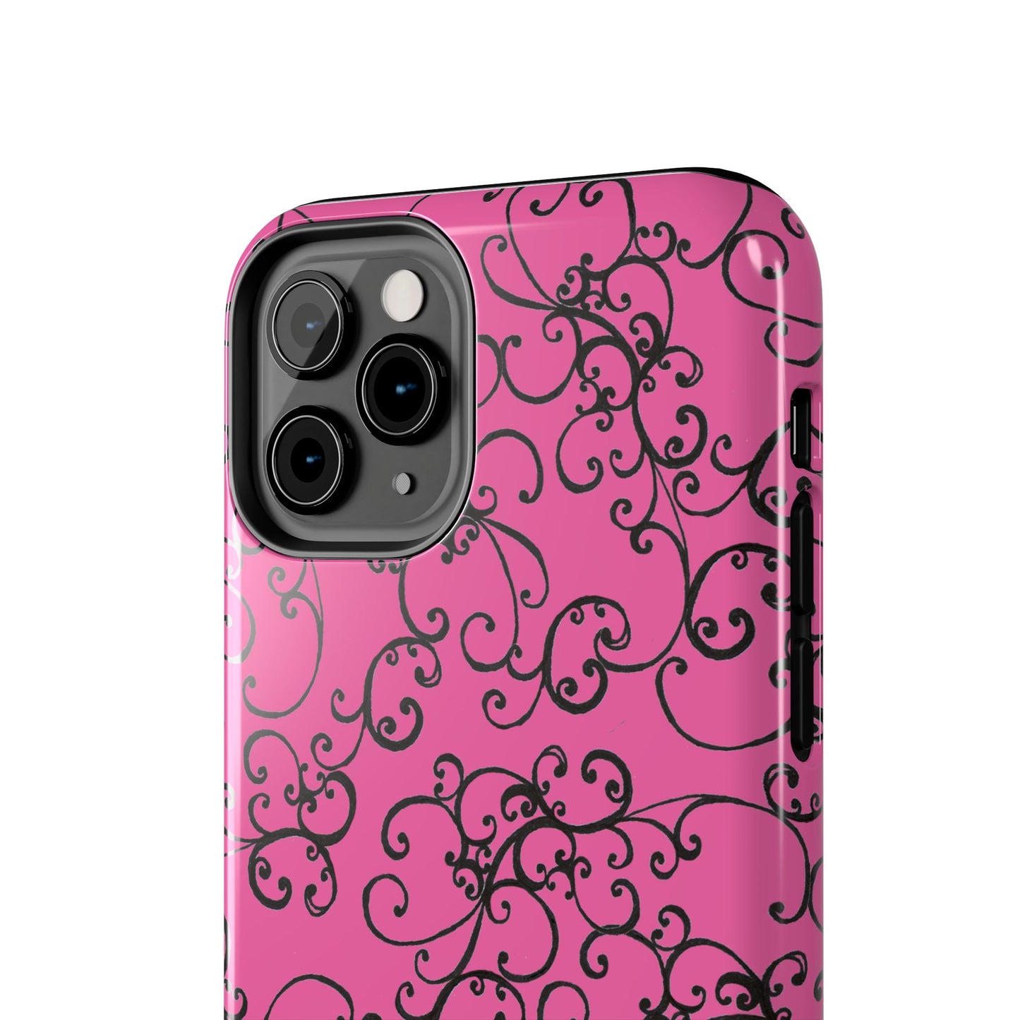 Elegant Scroll Pink / Black Phone Case