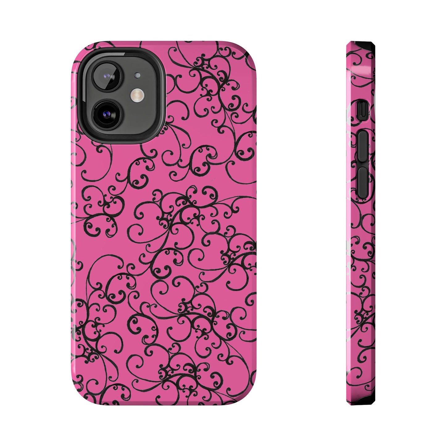 Elegant Scroll Pink / Black Phone Case