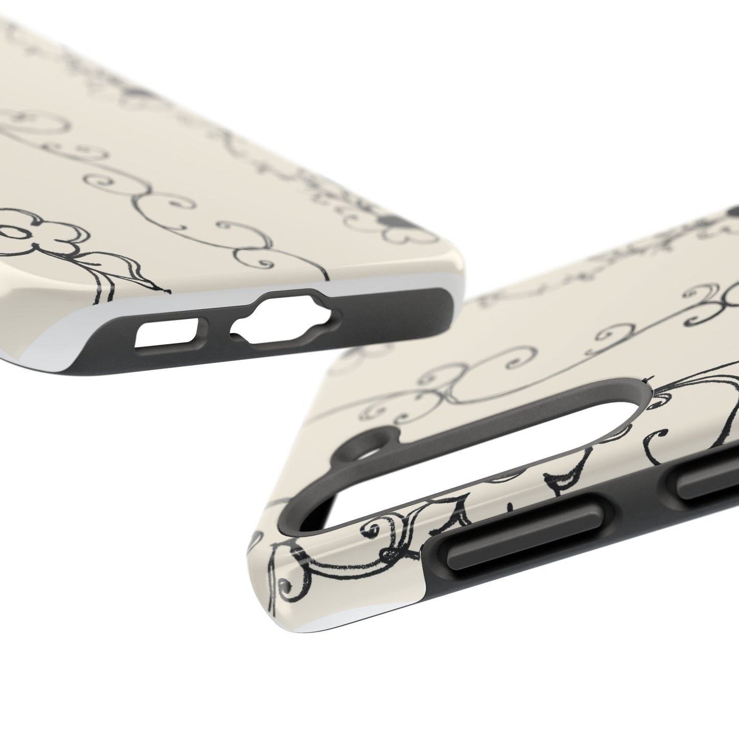 Scroll Flower Stripe Muslin / Black Phone Case