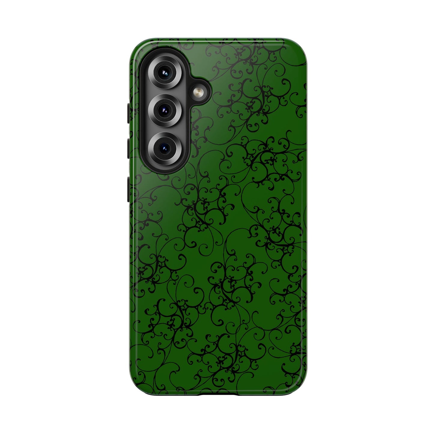 Elegant Scroll Dark Green / Black Phone Case