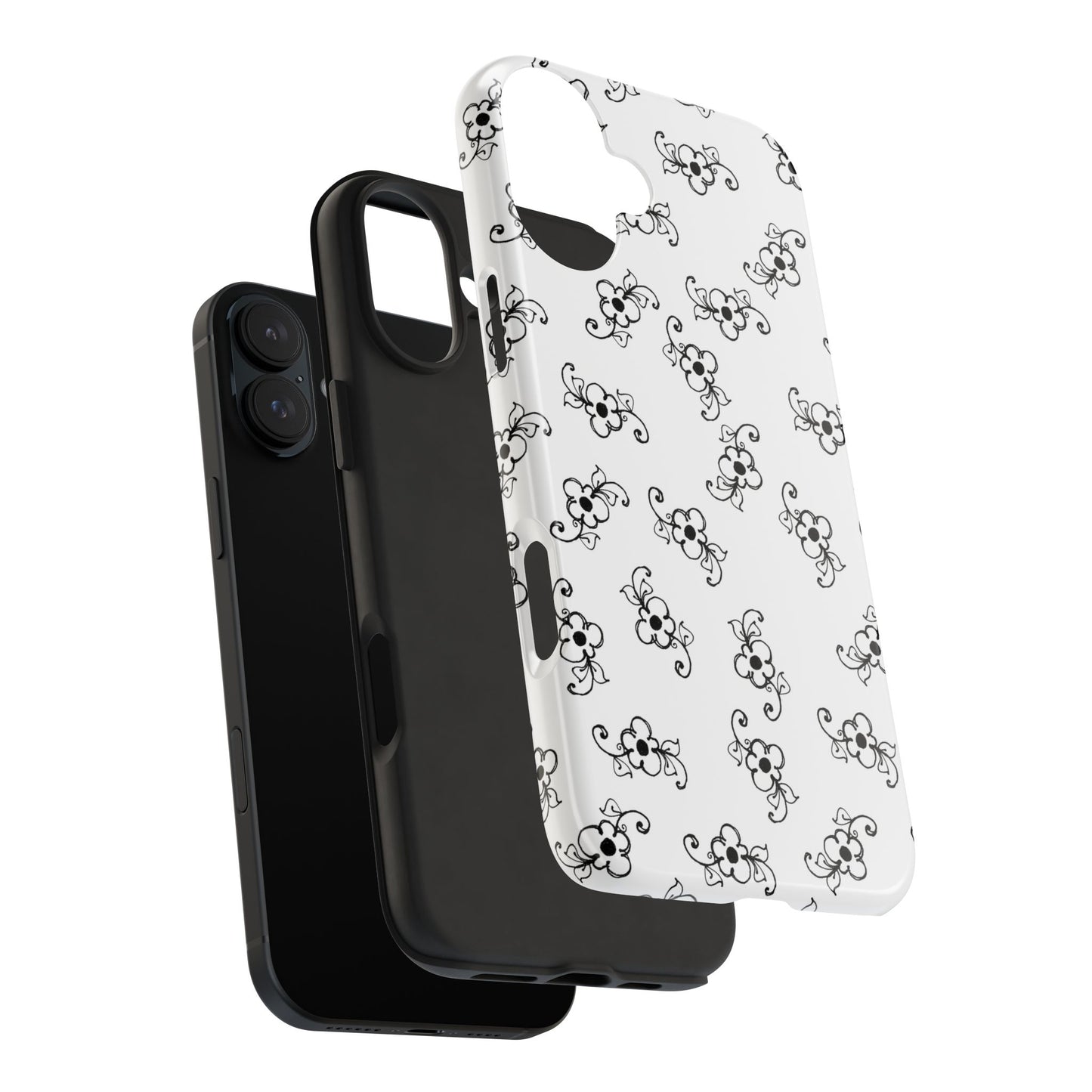Daisy Scroll White / Black Phone Case