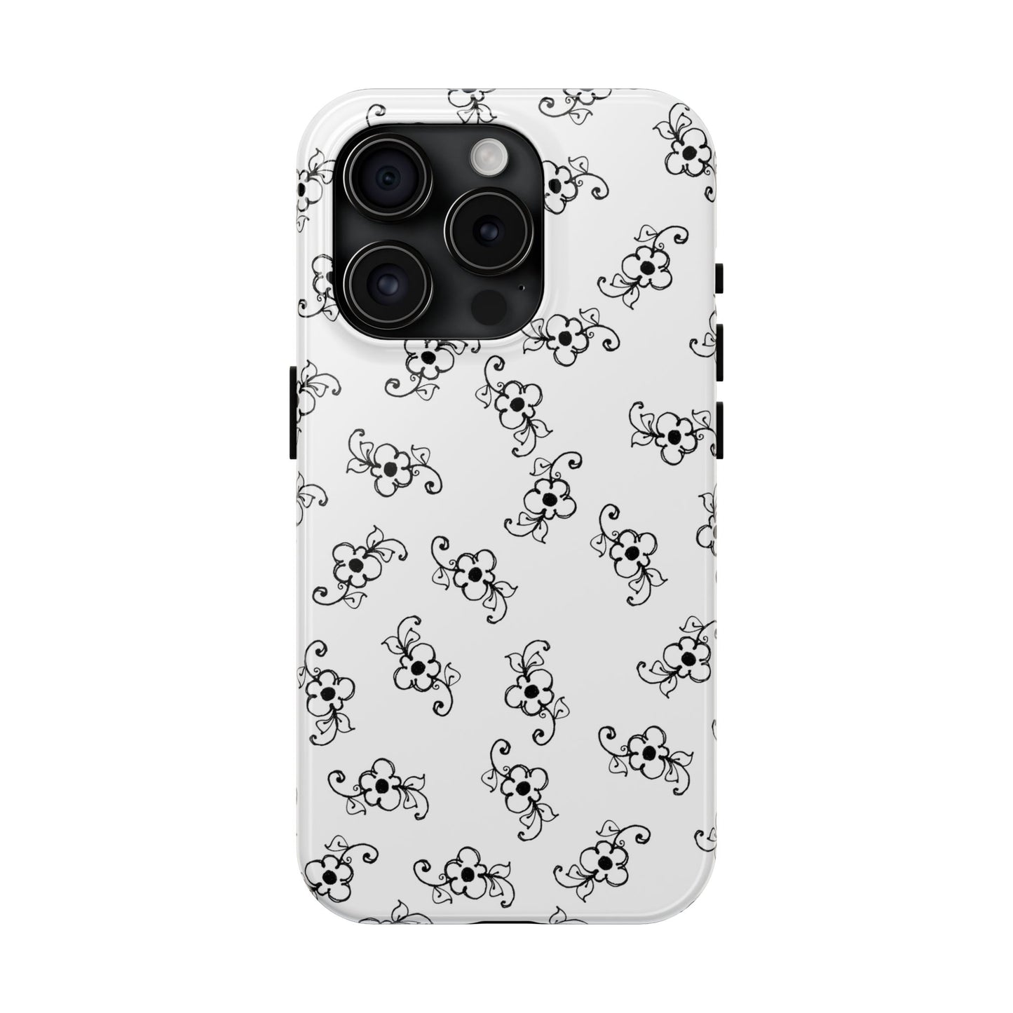 Daisy Scroll White / Black Phone Case