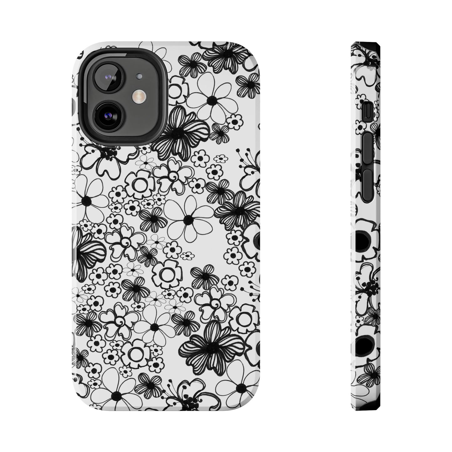 White and Black Flowers Phone Case