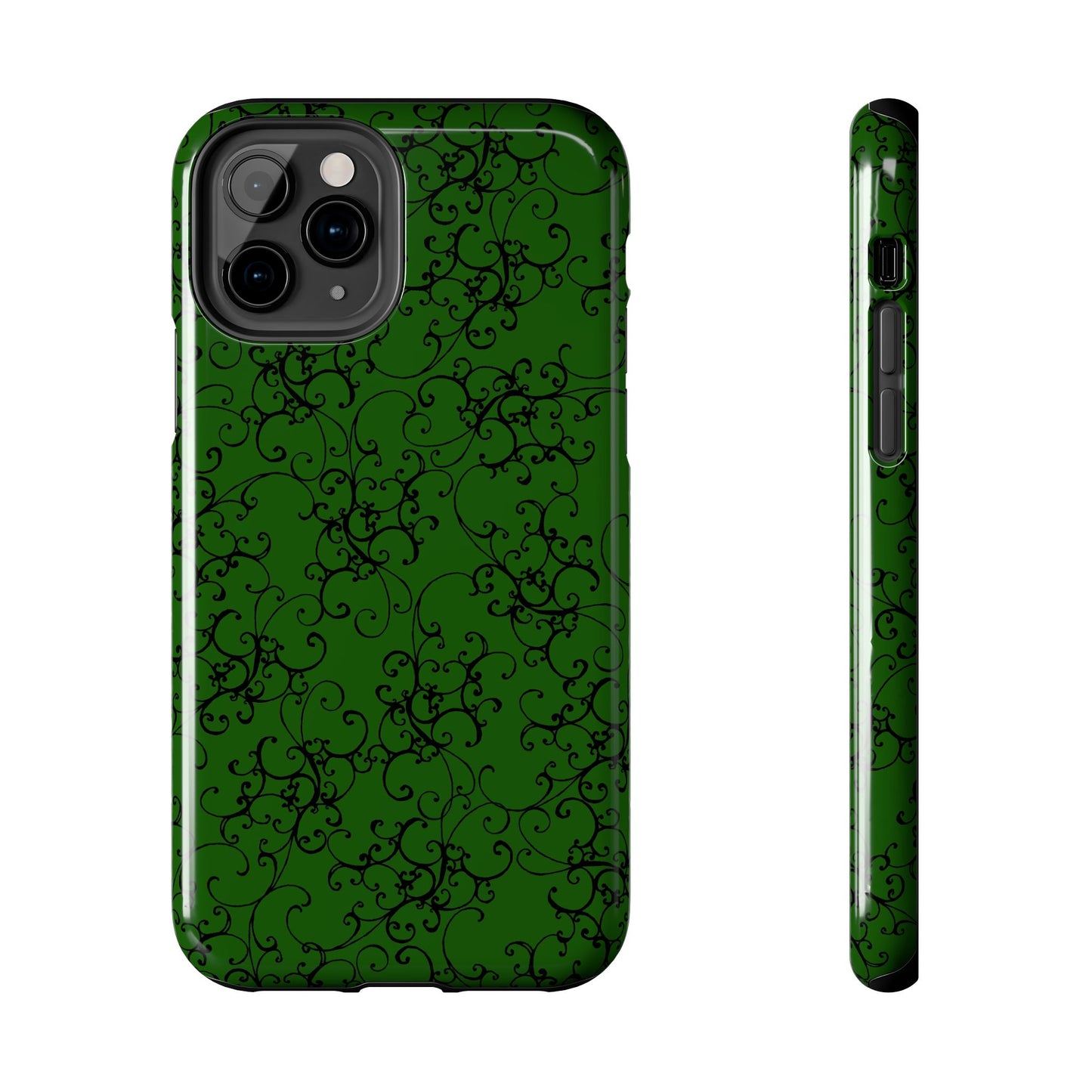 Elegant Scroll Dark Green / Black Phone Case