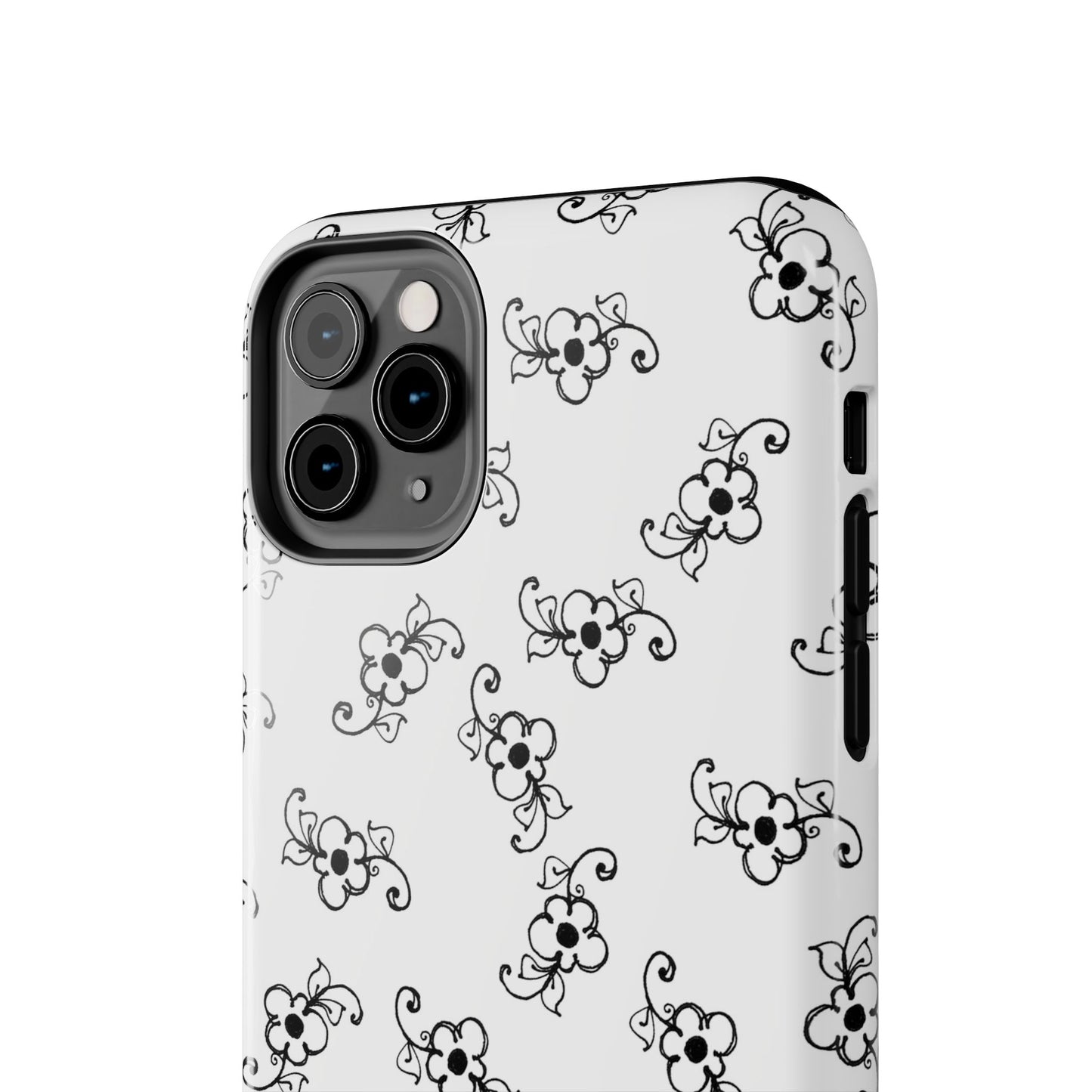 Daisy Scroll White / Black Phone Case