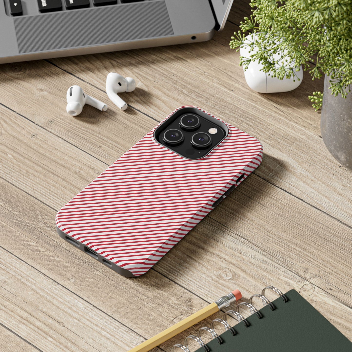 Diagonal Candy Stripe White / Red Phone Case
