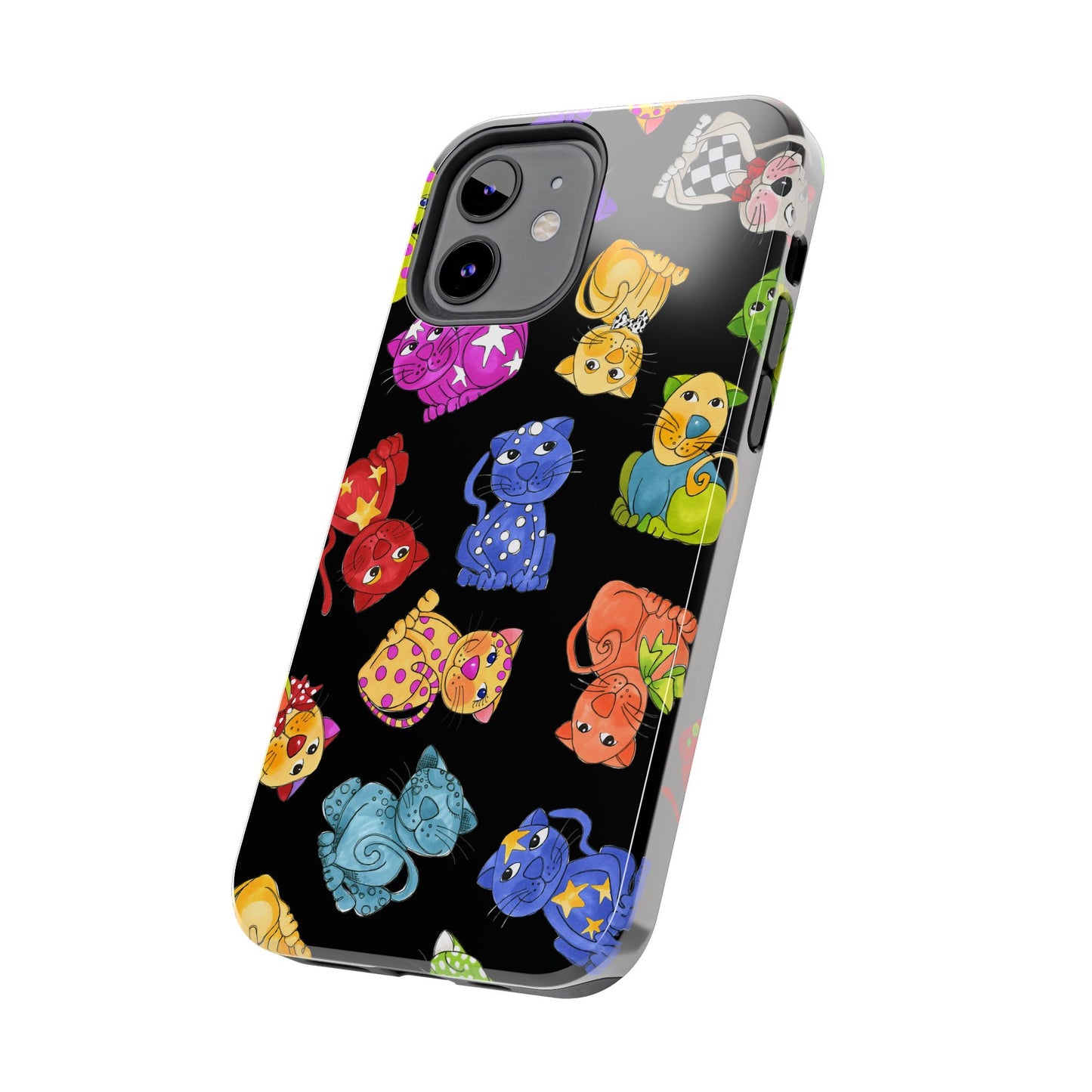 Tossed Happy Cats Black Phone Case