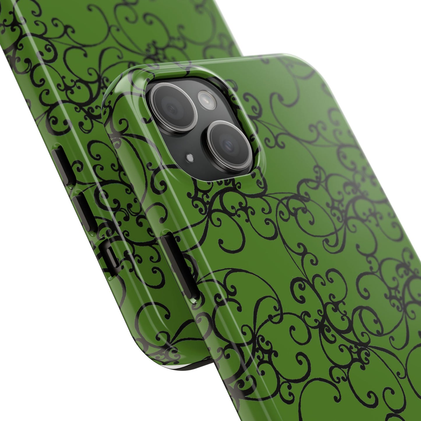 Elegant Scroll Green / Black Phone Case