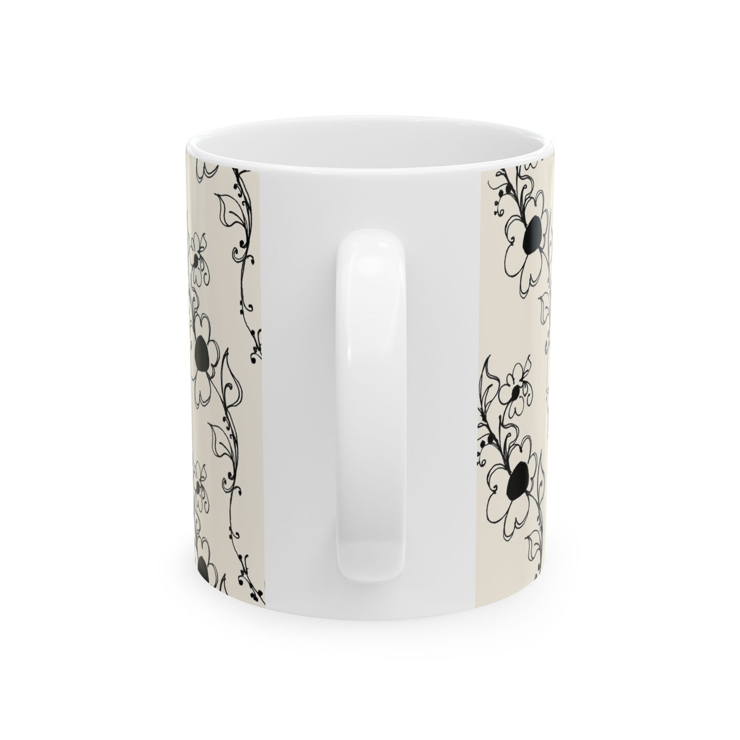 Diagonal Daisies Ivory / Black Cup