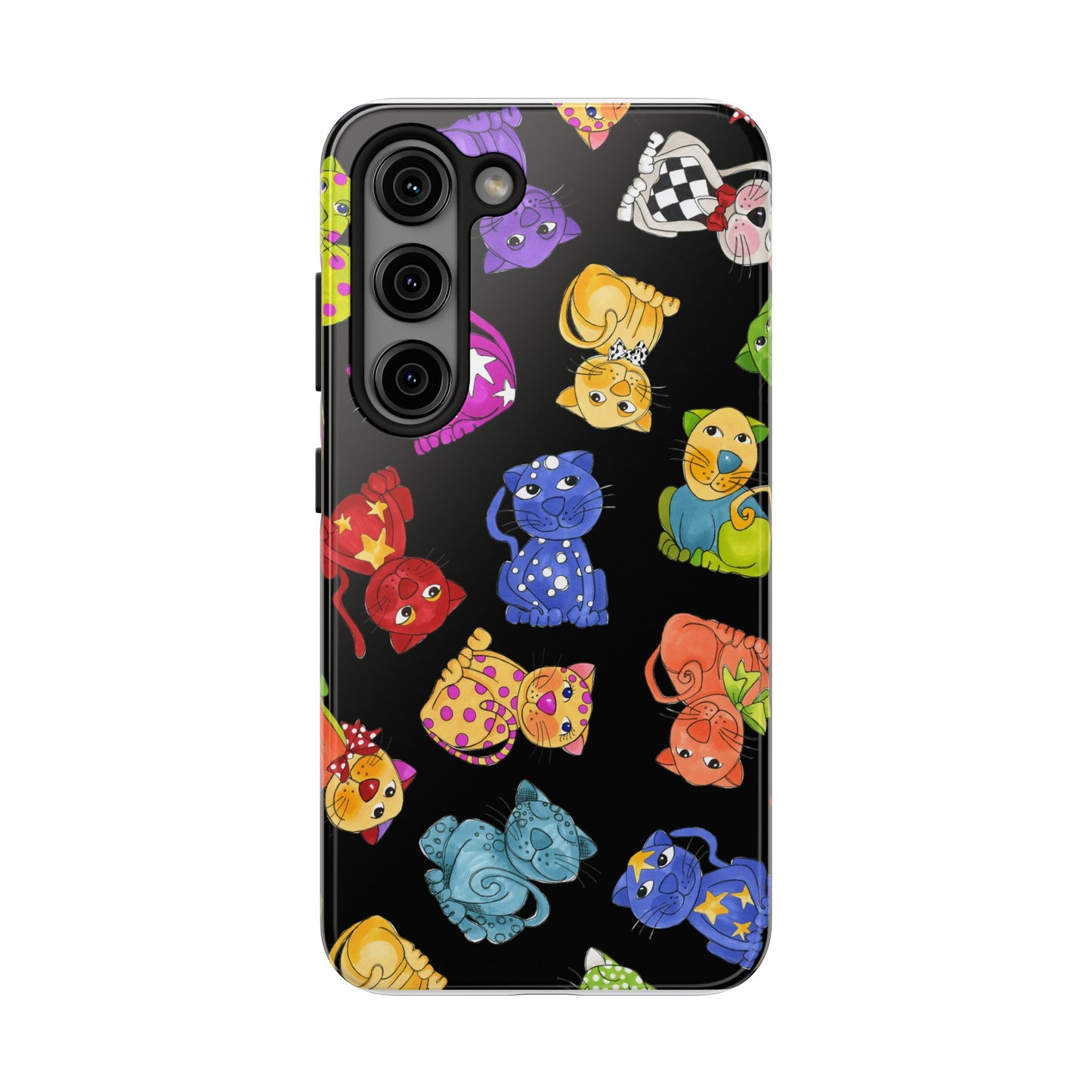 Tossed Happy Cats Black Phone Case