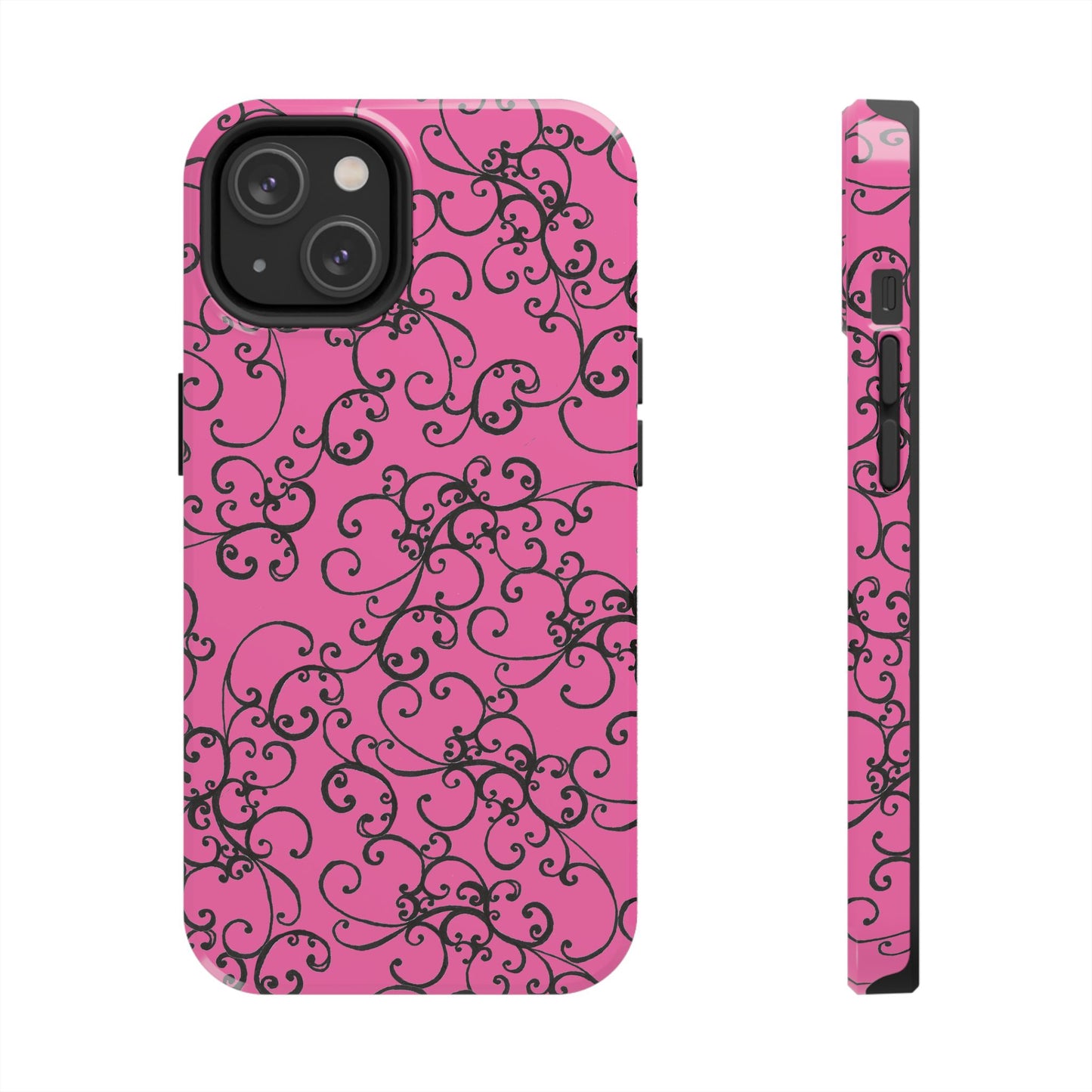 Elegant Scroll Pink / Black Phone Case