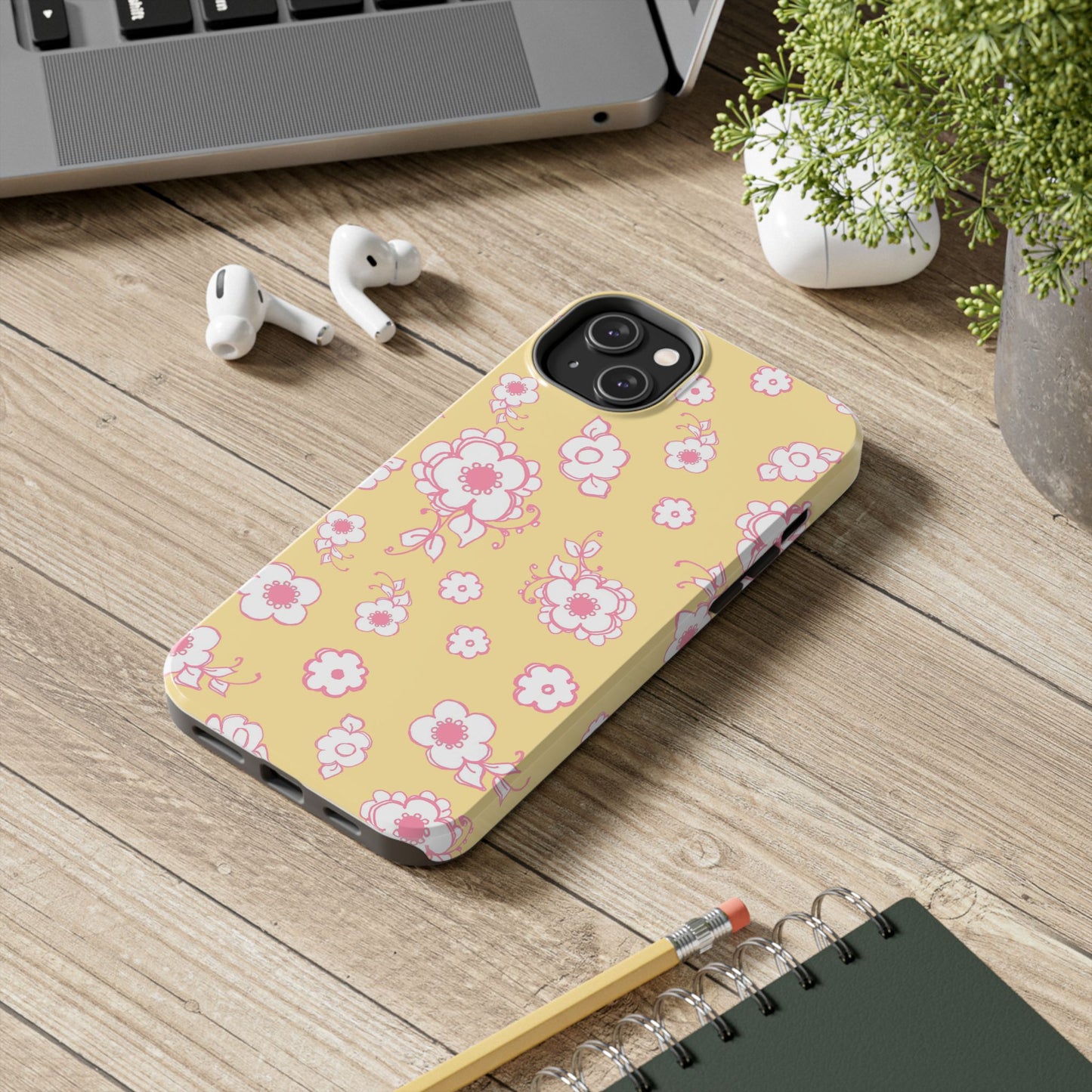Pink Posies Yellow Phone Case