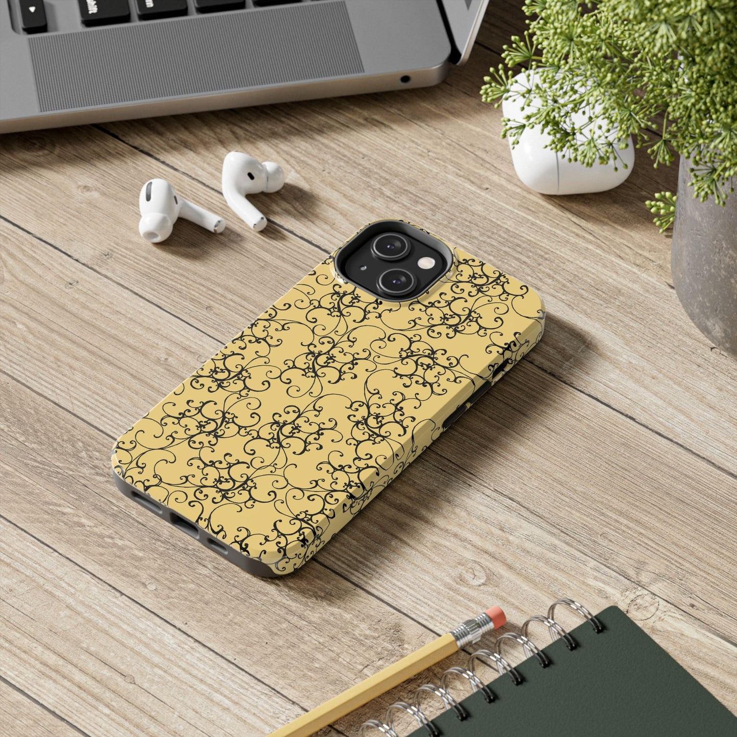 Elegant Scroll Yellow / Black Phone Case