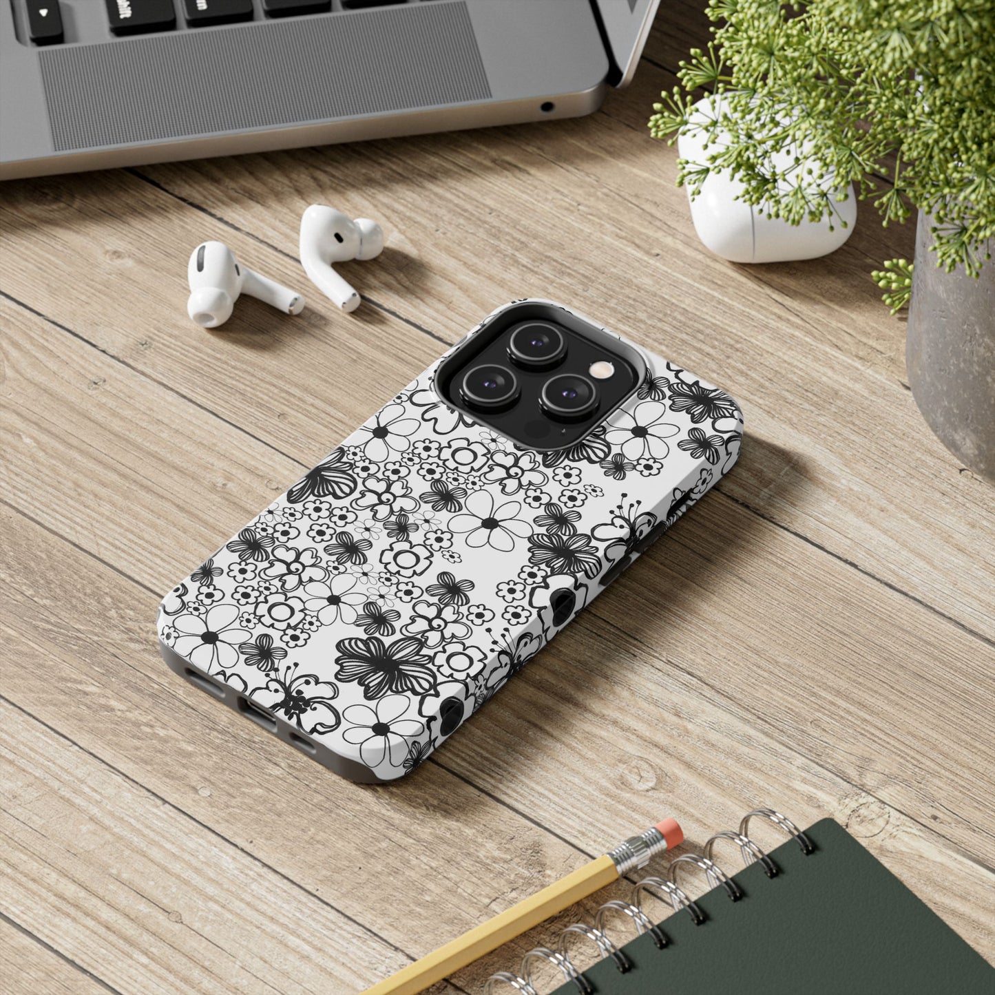 White and Black Flowers Phone Case