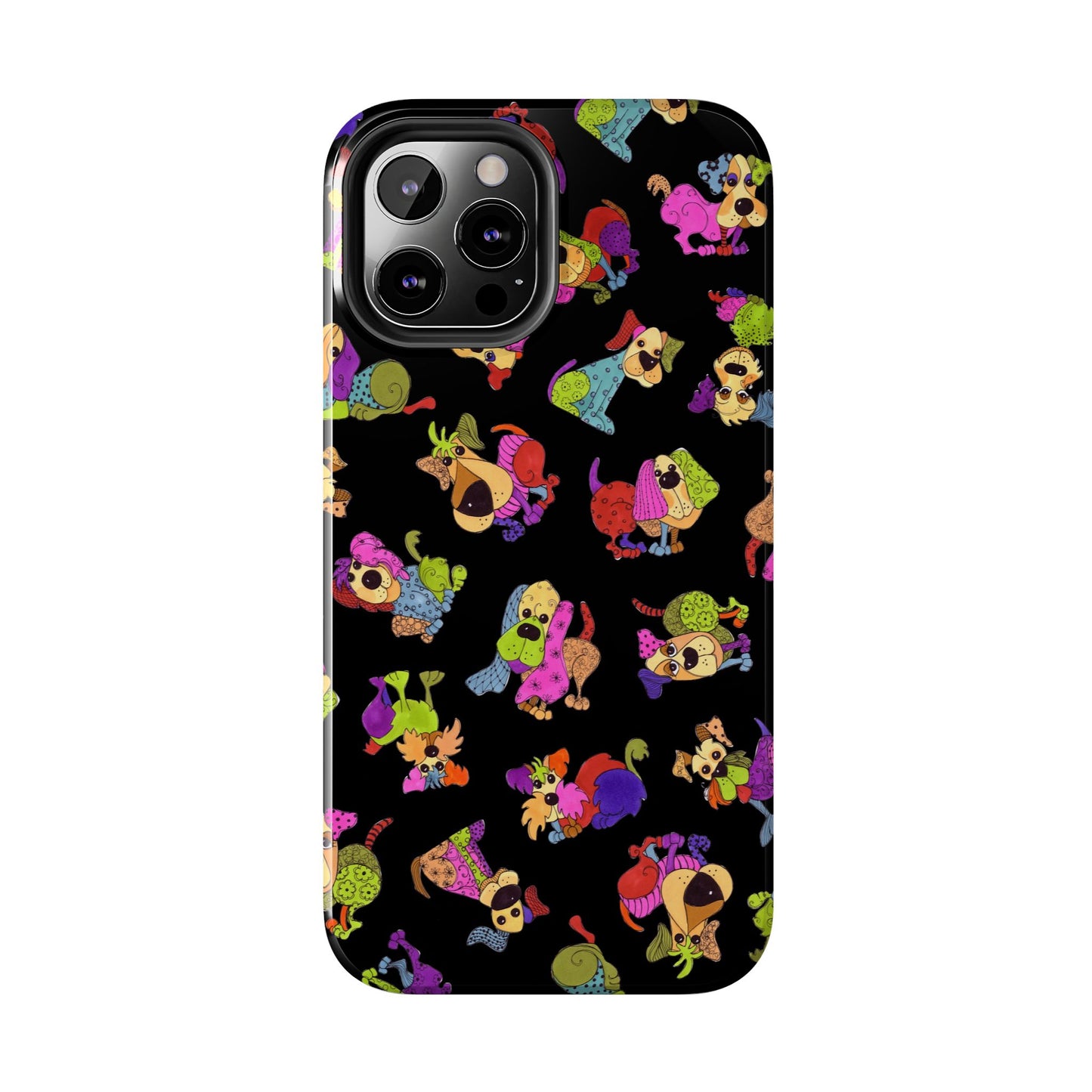 Tossed Happy Dogs Black Phone Case