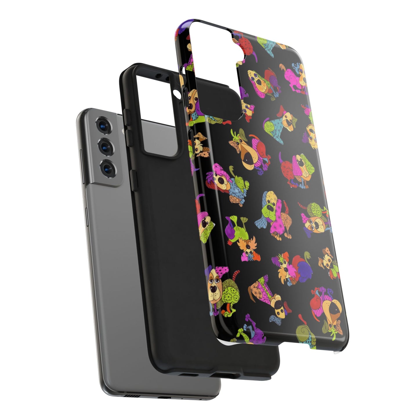 Tossed Happy Dogs Black Phone Case