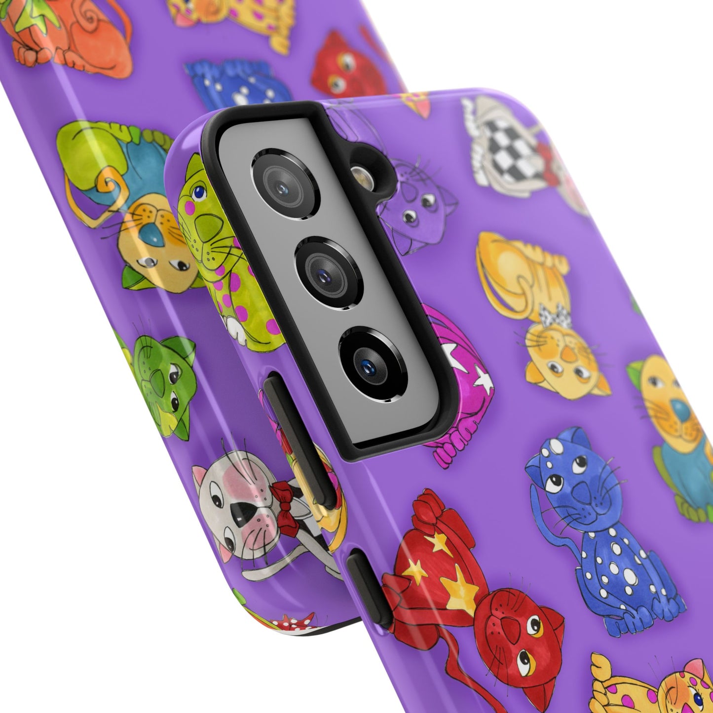 Tossed Happy Cats Purple Phone Case